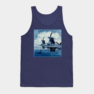 Dutch Blue Delft Windmills Vintage Print Tank Top